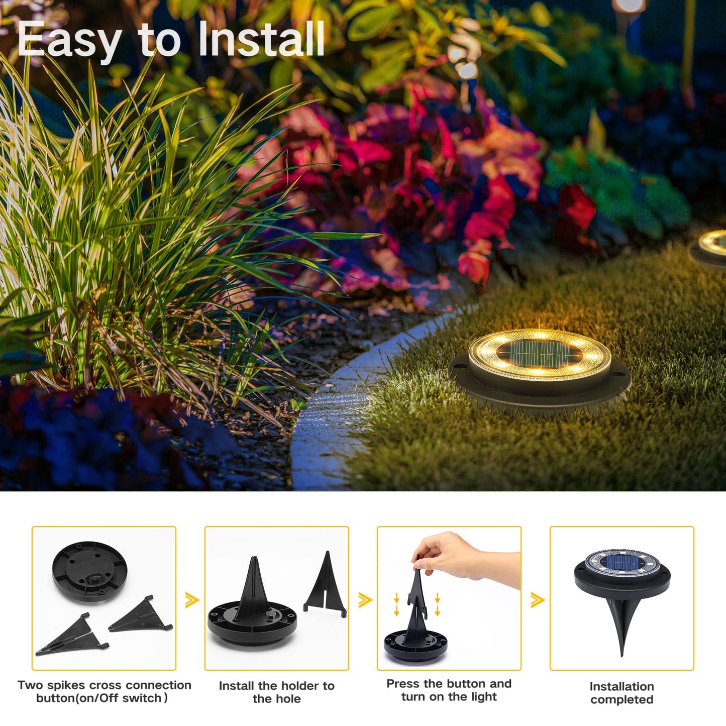 Solar Ground Lights - IP68 Waterproof 12 Pack Dual - Purpose Outdoor Garden, Solar Powered Disk Lights Outdoor Landscape Lights for Patio Yard Pathway Walkway Driveway Warm White - Krosscanada