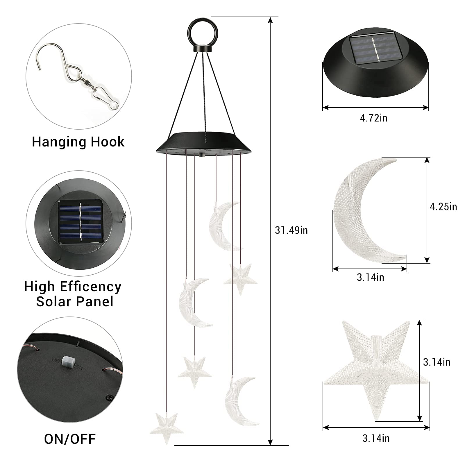 Toodour Solar Wind Chimes, Color Changing Solar Hummingbird Wind Chimes, LED Decorative Mobile, Waterproof Solar Lights Outdoor for Patio, Window, Garden Decor, for Mom/Grandma - Krosscanada
