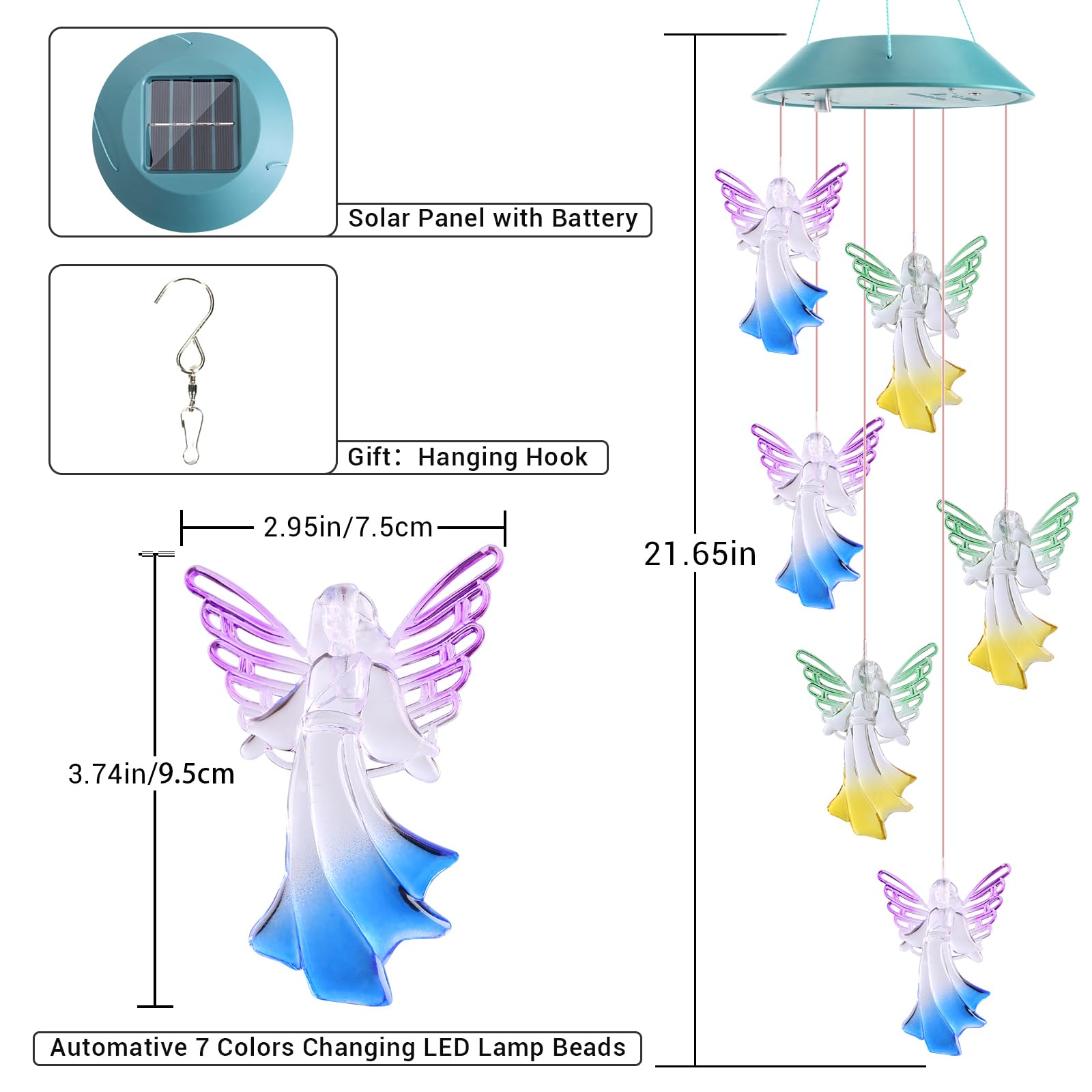 Toodour Solar Wind Chimes, Color Changing Solar Hummingbird Wind Chimes, LED Decorative Mobile, Waterproof Solar Lights Outdoor for Patio, Window, Garden Decor, for Mom/Grandma - Krosscanada