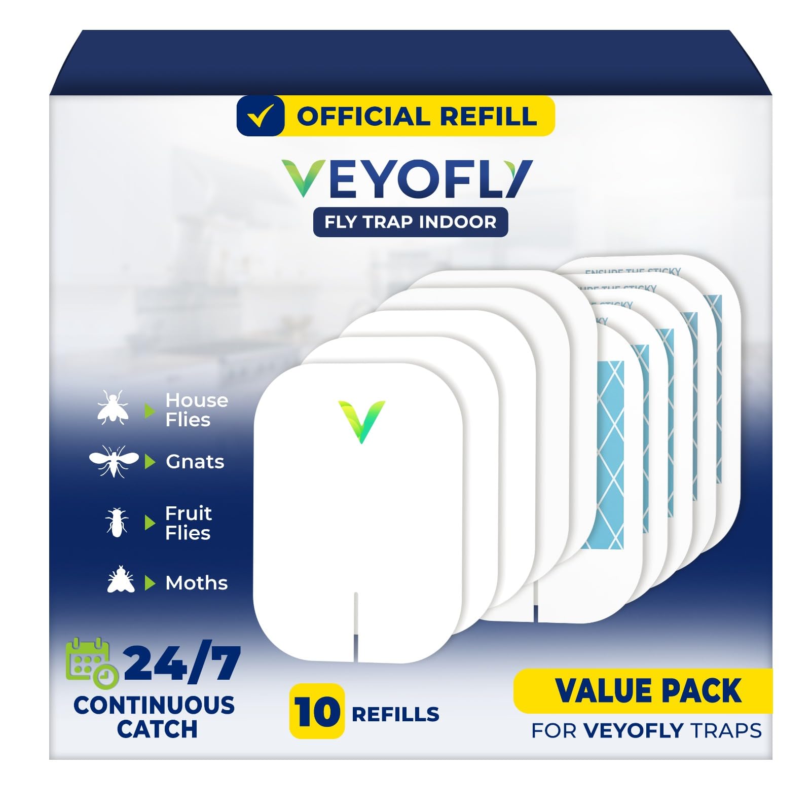 VEYOFLY Gnat Attracts for House, Fly Attract, Fruit Fly Attract, Fly Catcher, Plug in Catch for Fruit Flies, Moths, Gnats Attract (1 Devices + 3 Refills) - Krosscanada