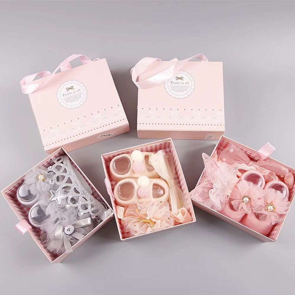 New baby hair accessories socks and shoes set box - KKscollecation