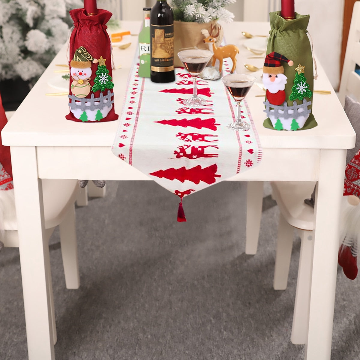 Christmas Elk Snowman Table Runner Merry Christmas Decorations - KKscollecation