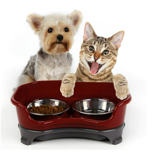 Dog bowl cat bowl pet cat double basin splash-proof neat dog cat rice bowl food bowl stainless steel bowl - KKscollecation