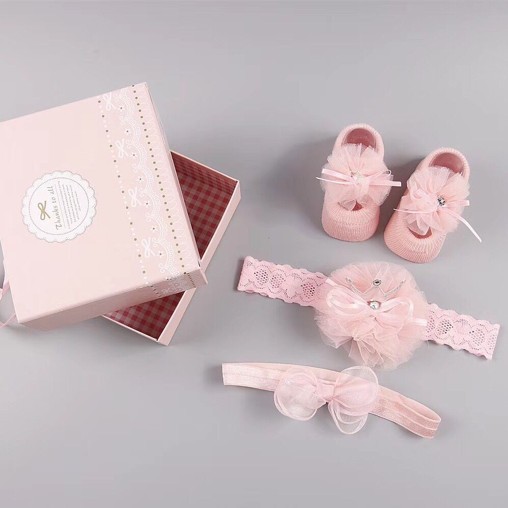 New baby hair accessories socks and shoes set box - KKscollecation