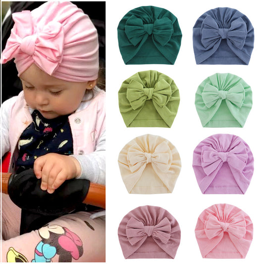 Hooded Hat with Bowknot Wrapped Turban Solid Color Hat - KKscollecation