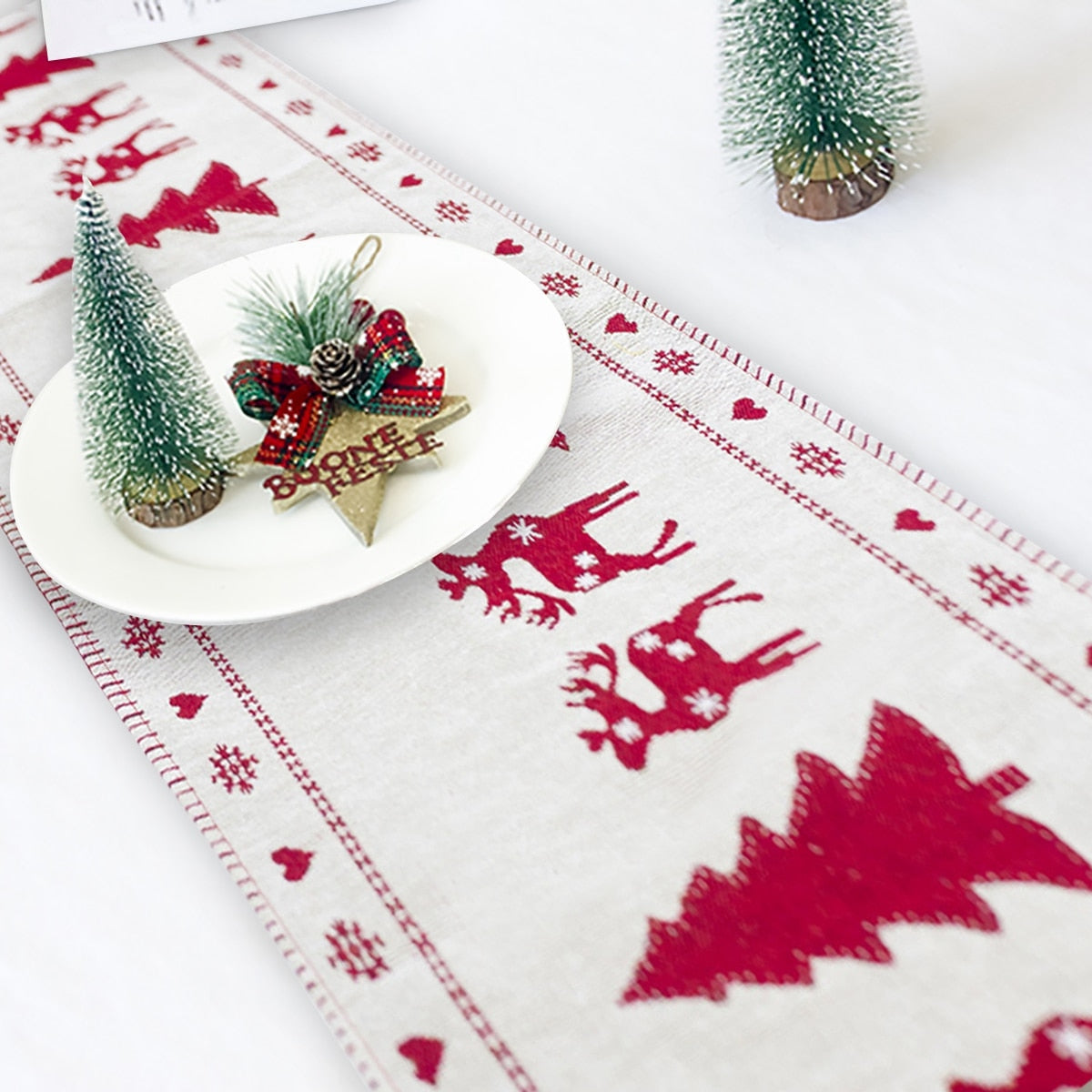 Christmas Elk Snowman Table Runner Merry Christmas Decorations - KKscollecation