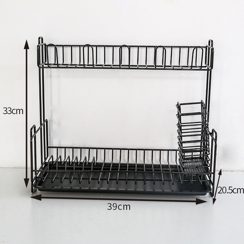 Multi-function kitchen storage rack double-layer tableware dish drain rack - KKscollecation