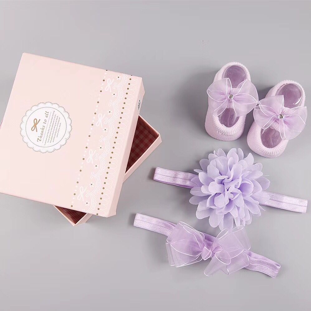 New baby hair accessories socks and shoes set box - KKscollecation