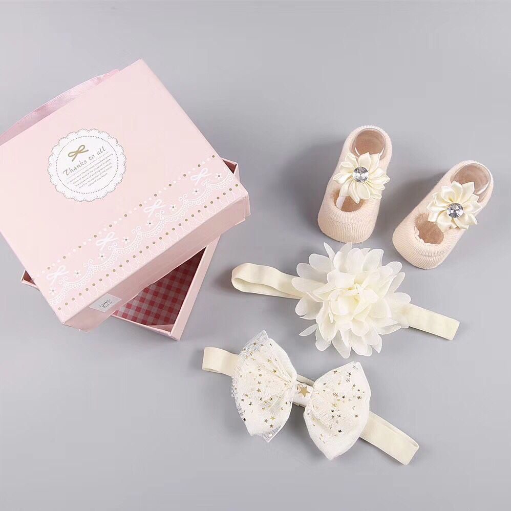 New baby hair accessories socks and shoes set box - KKscollecation