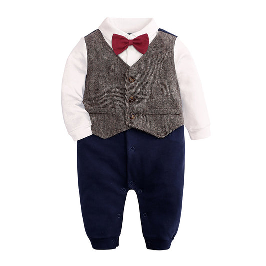 Baby One-year-old Dress Bow Tie Shirt Gentleman Romper - KKscollecation