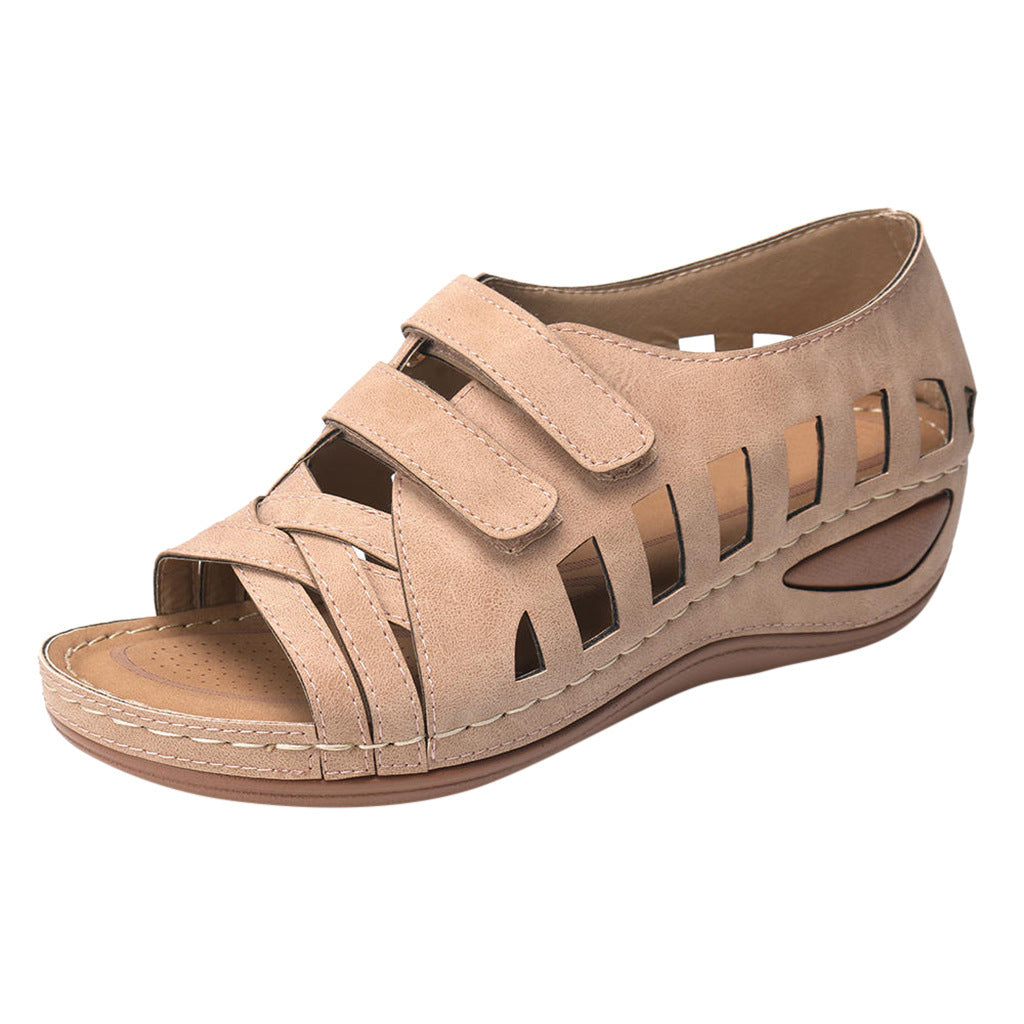 Fashion Velcro Hollow Fish Mouth Sandals - KKscollecation