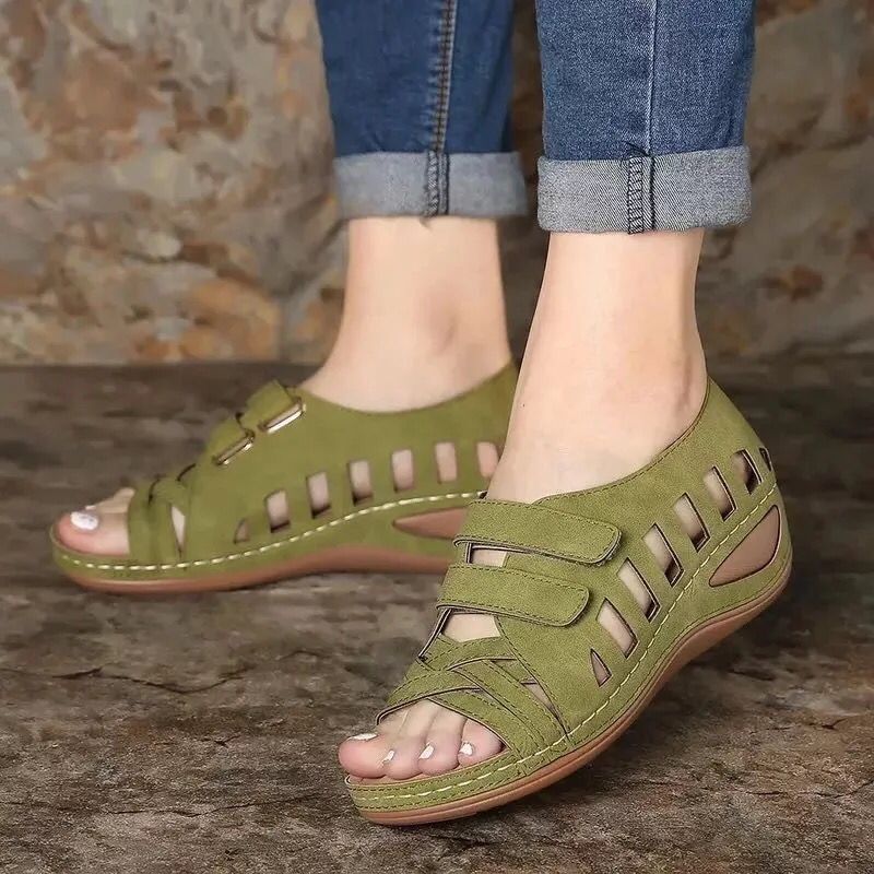 Fashion Velcro Hollow Fish Mouth Sandals - KKscollecation