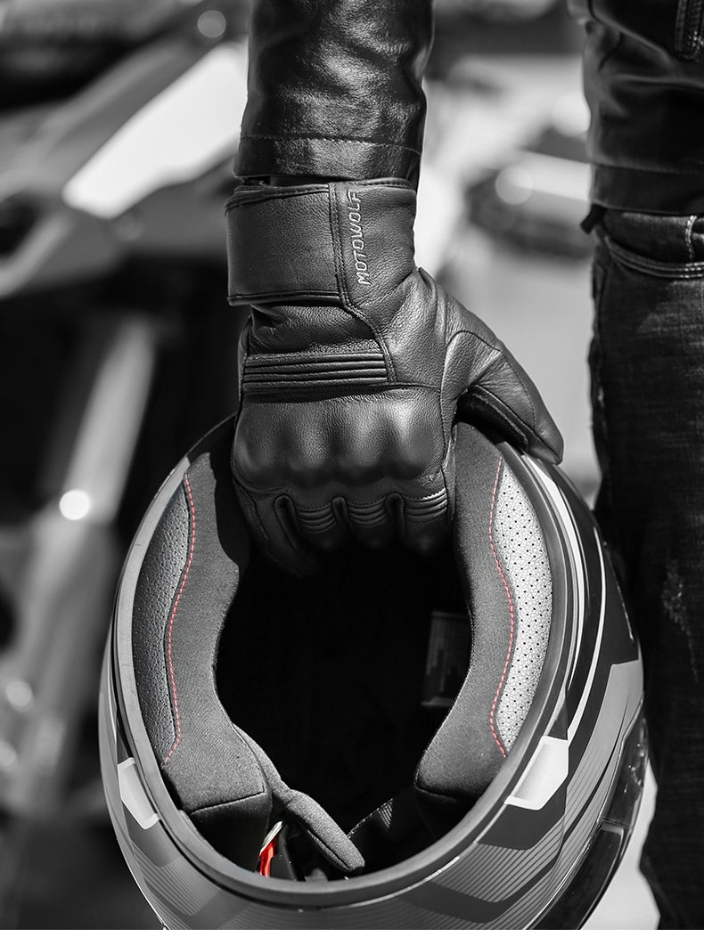 Men'S Winter Motorcycle Leather Gloves - KKscollecation