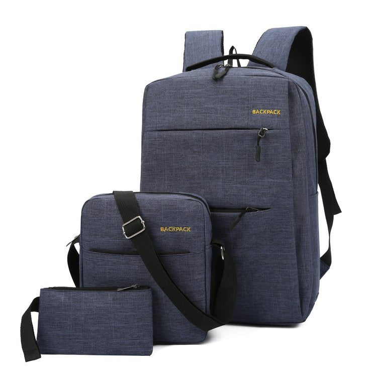 New Casual Men's Backpack Three-piece Outdoor Travel Computer Backpack Female School Bag