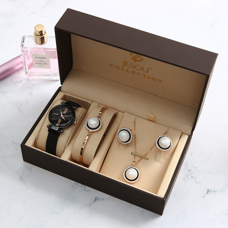 Light Luxury Ladies Quartz Watch Waterproof Fashion Watch Watch Bracelet Five-Piece Gift Set - KKscollecation