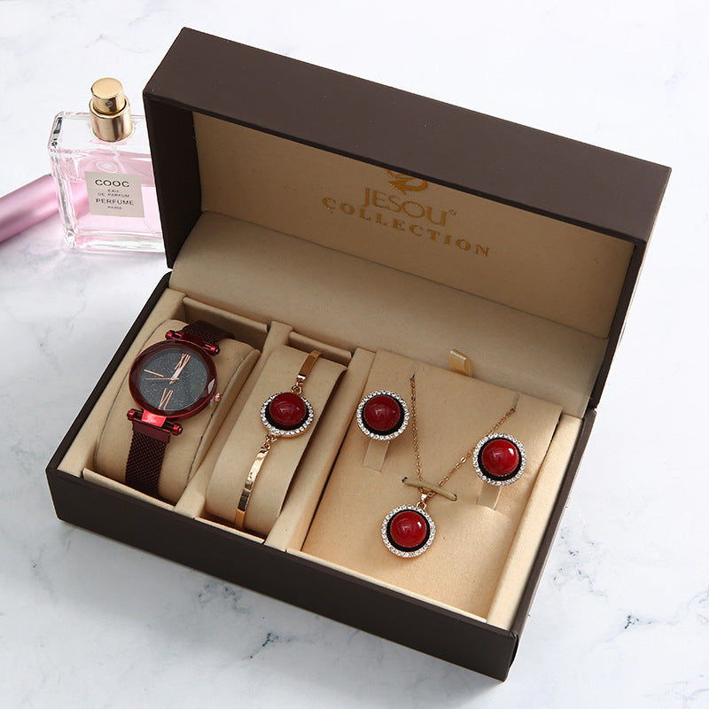 Light Luxury Ladies Quartz Watch Waterproof Fashion Watch Watch Bracelet Five-Piece Gift Set - KKscollecation