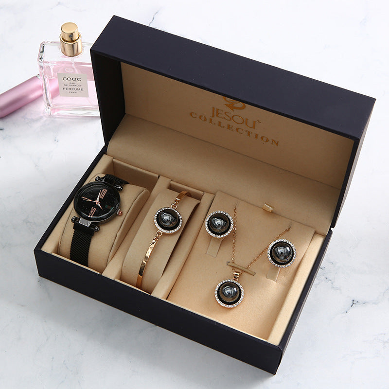Light Luxury Ladies Quartz Watch Waterproof Fashion Watch Watch Bracelet Five-Piece Gift Set - KKscollecation