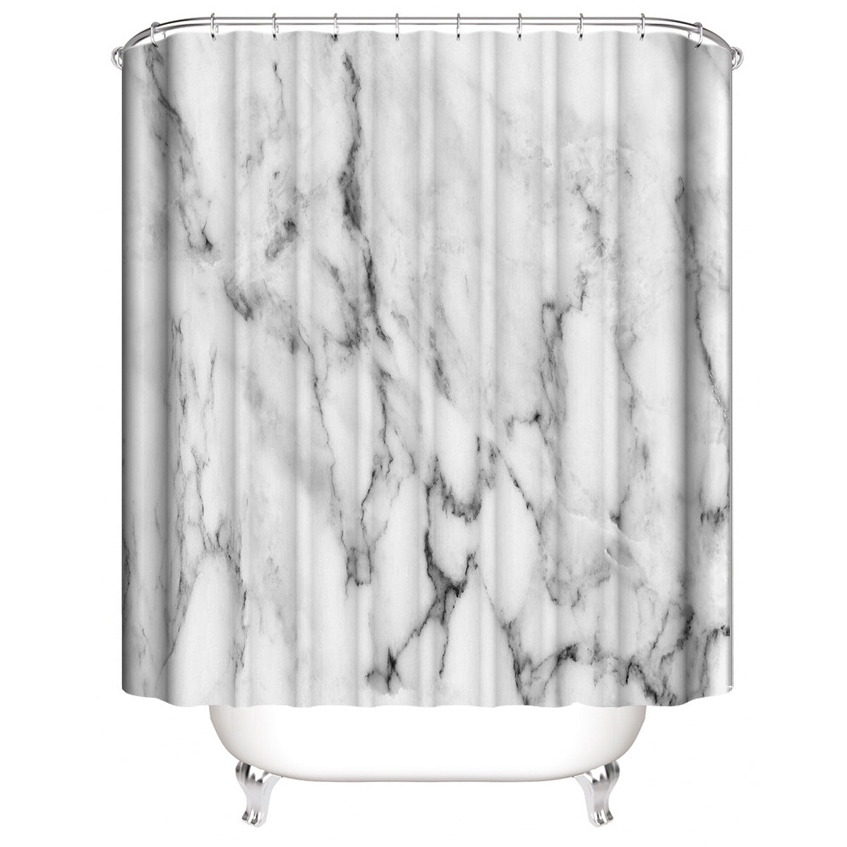 Marble White Shower Curtain Set With Non Slip Rug Bath Mat Carpet Modern Bathroom - KKscollecation