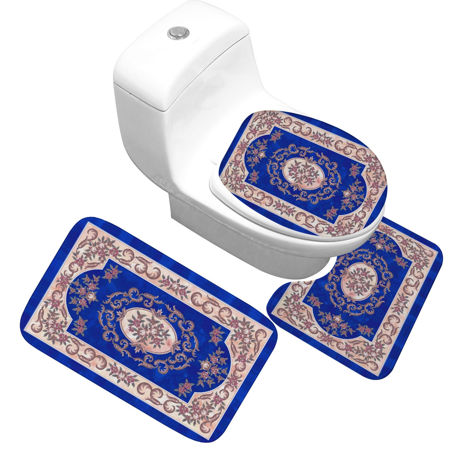 Receiving Bag Three-piece Toilet Bathroom Toilet Carpet Non-slip Absorbent Toilet Floor Mat Classic Pattern - KKscollecation