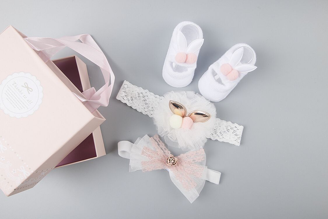 New baby hair accessories socks and shoes set box - KKscollecation