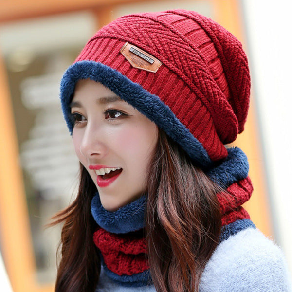 Knit Hat Female Winter ThickeningCap Warm Earmuffscap Head Outdoor Cycling Korean Version Of The Tide Collar Wool Hat - KKscollecation