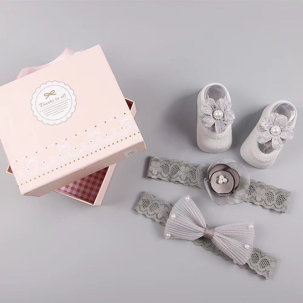 New baby hair accessories socks and shoes set box - KKscollecation