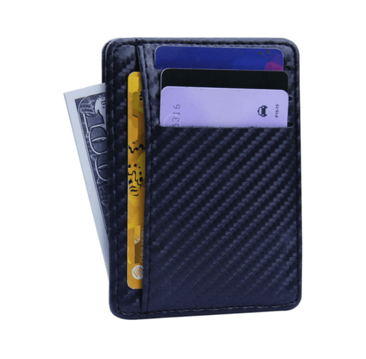 2021 New Fashion Pu Leather Carbon Fiber Wallet Mini Slim Wallets Business Men Credit Card ID Holder with RFID Anti - chief Purse - Krosscanada
