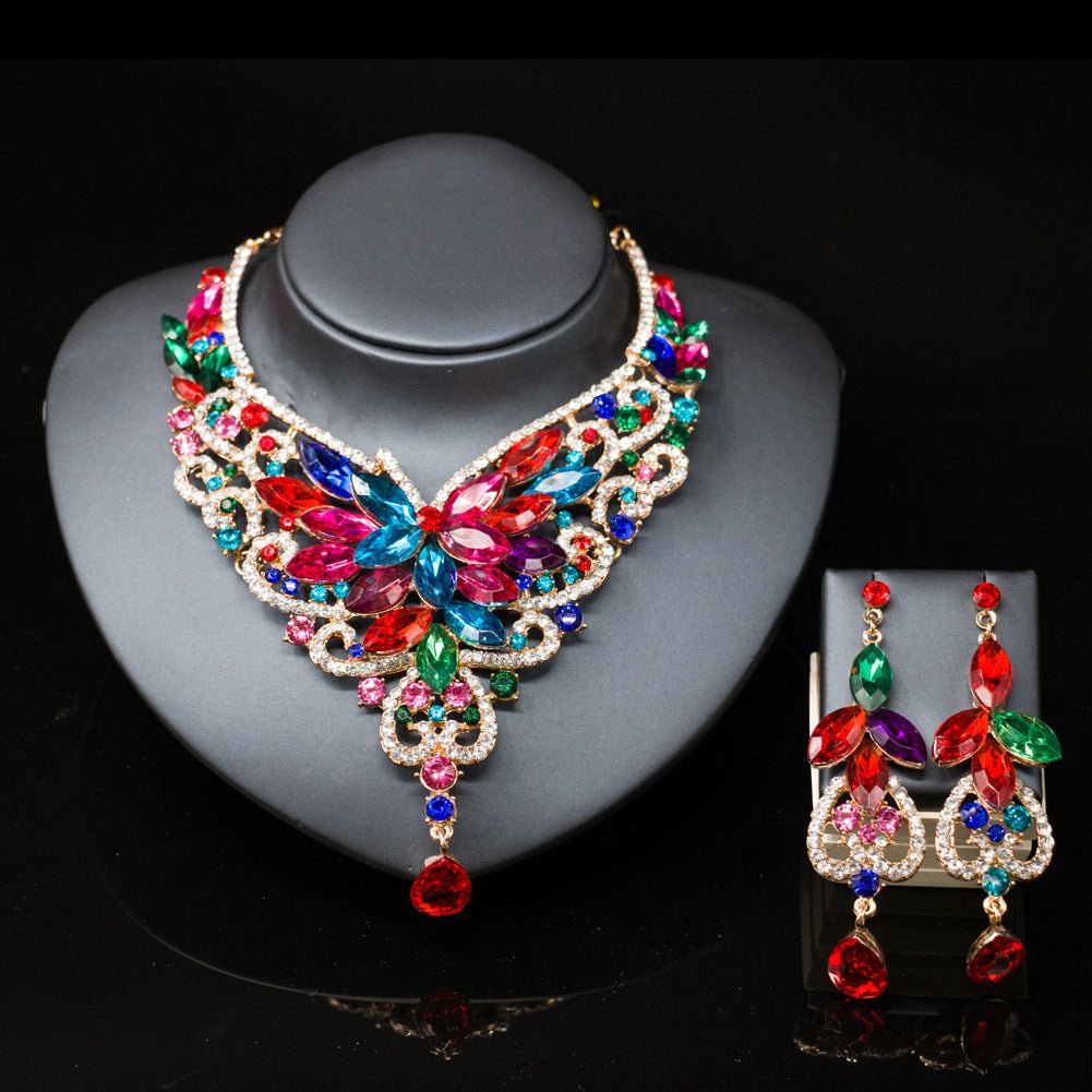 2021 speed selling explosion, African, European and American color exaggerated bride necklace earrings set of alloy manufacturers - Krosscanada