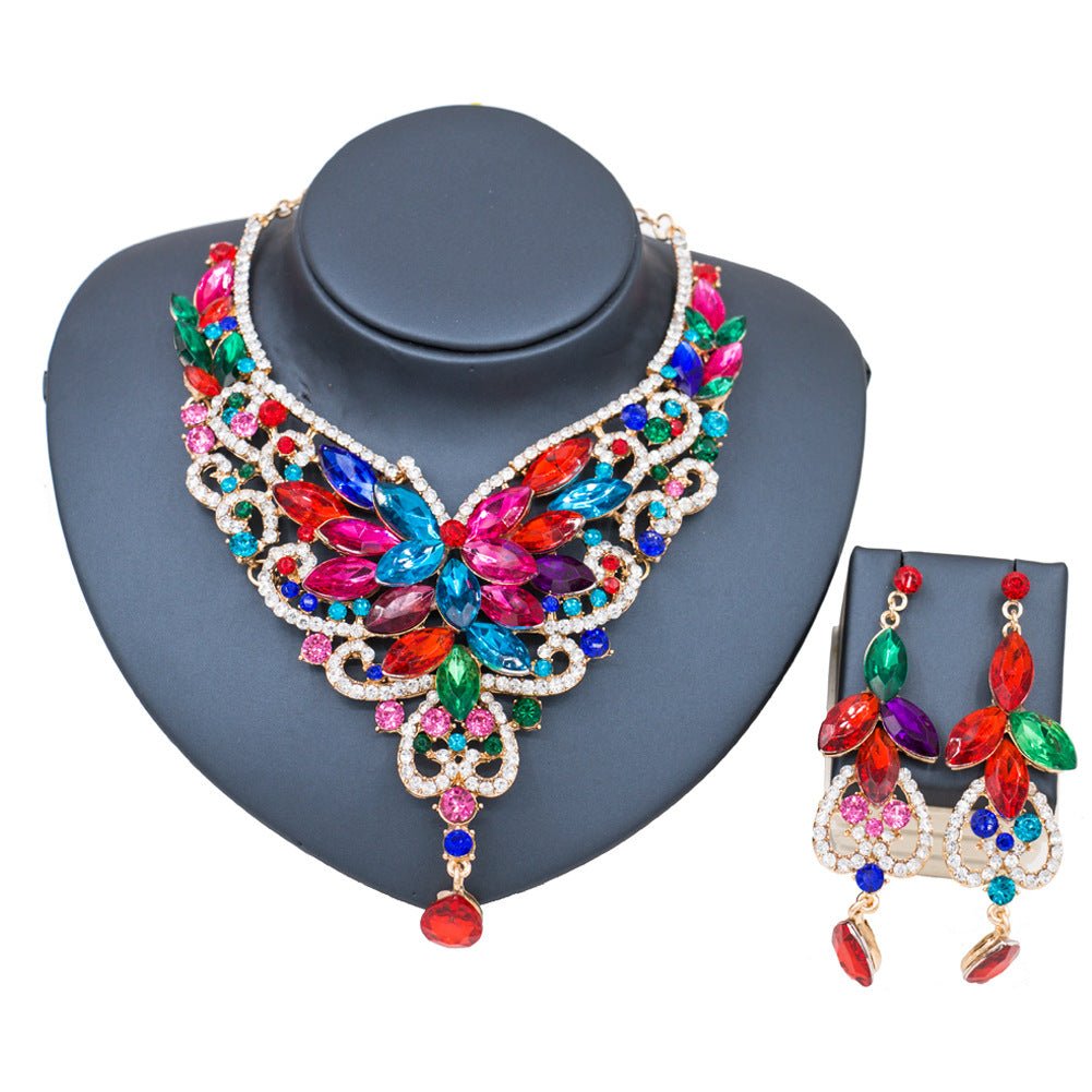 2021 speed selling explosion, African, European and American color exaggerated bride necklace earrings set of alloy manufacturers - Krosscanada