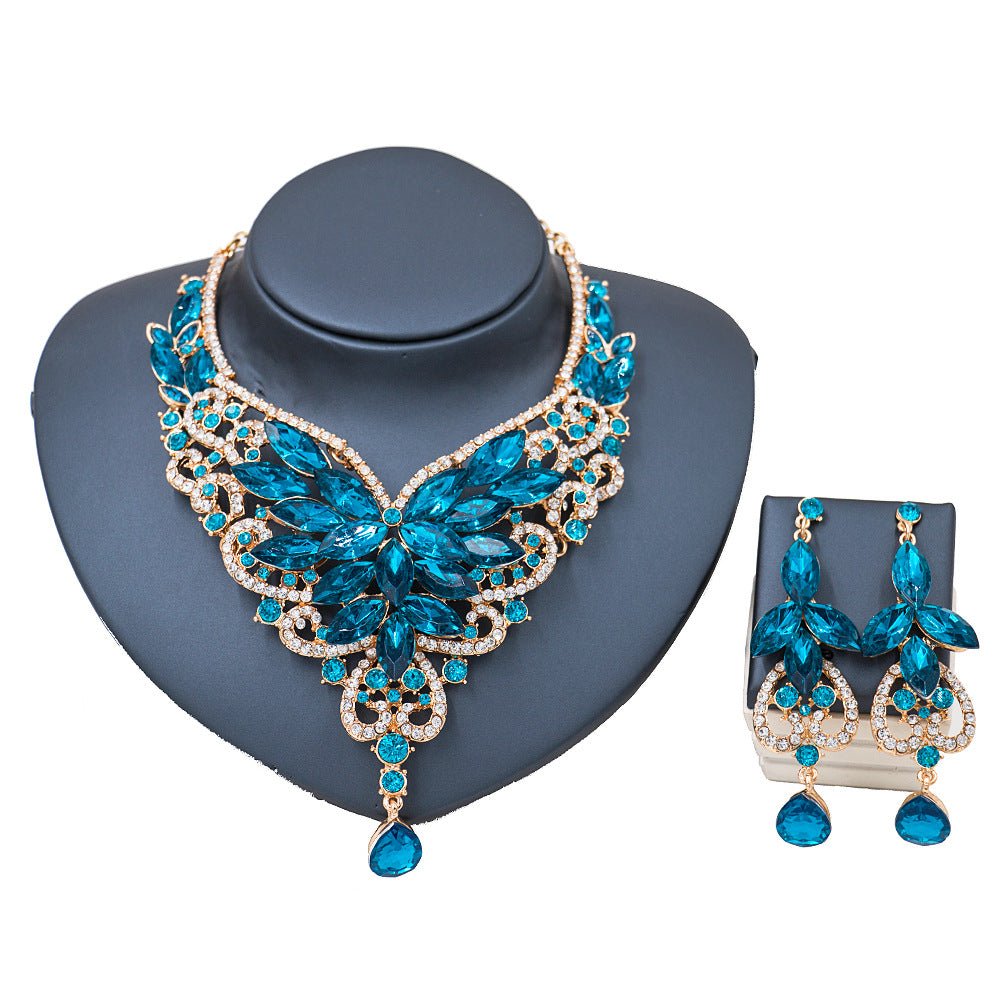 2021 speed selling explosion, African, European and American color exaggerated bride necklace earrings set of alloy manufacturers - Krosscanada