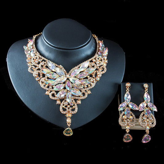 2021 speed selling explosion, African, European and American color exaggerated bride necklace earrings set of alloy manufacturers - Krosscanada