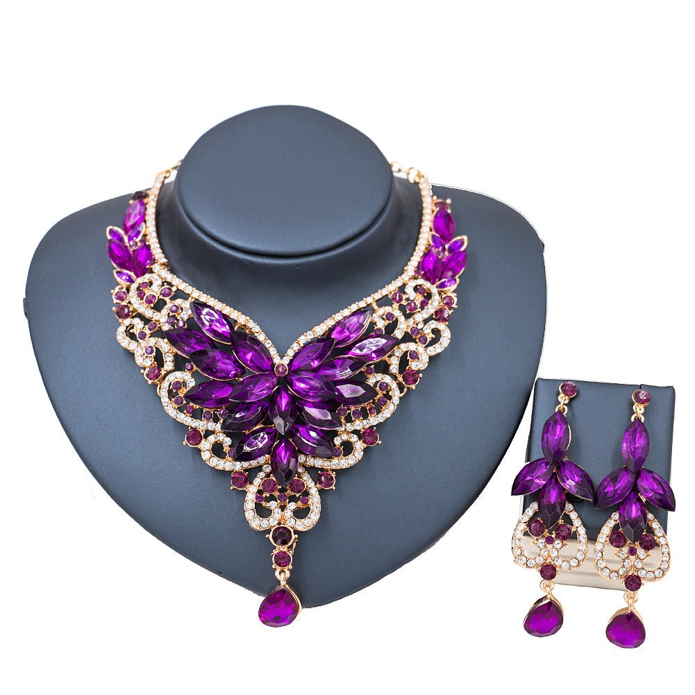 2021 speed selling explosion, African, European and American color exaggerated bride necklace earrings set of alloy manufacturers - Krosscanada