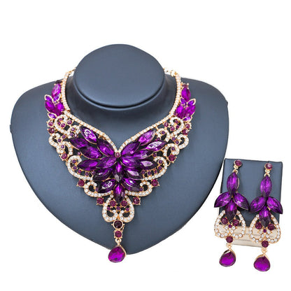 2021 speed selling explosion, African, European and American color exaggerated bride necklace earrings set of alloy manufacturers - Krosscanada