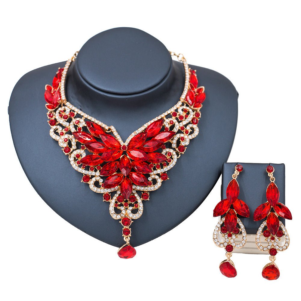 2021 speed selling explosion, African, European and American color exaggerated bride necklace earrings set of alloy manufacturers - Krosscanada