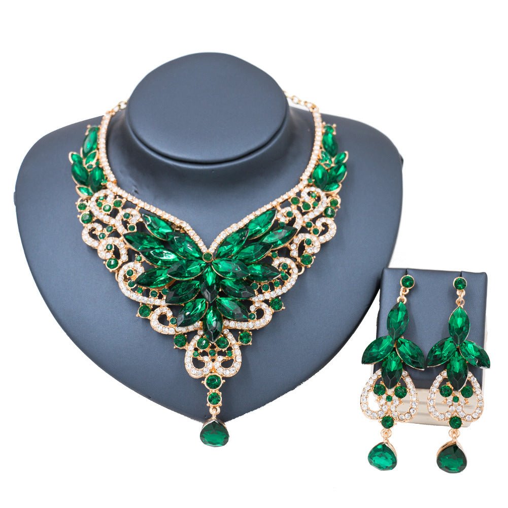 2021 speed selling explosion, African, European and American color exaggerated bride necklace earrings set of alloy manufacturers - Krosscanada