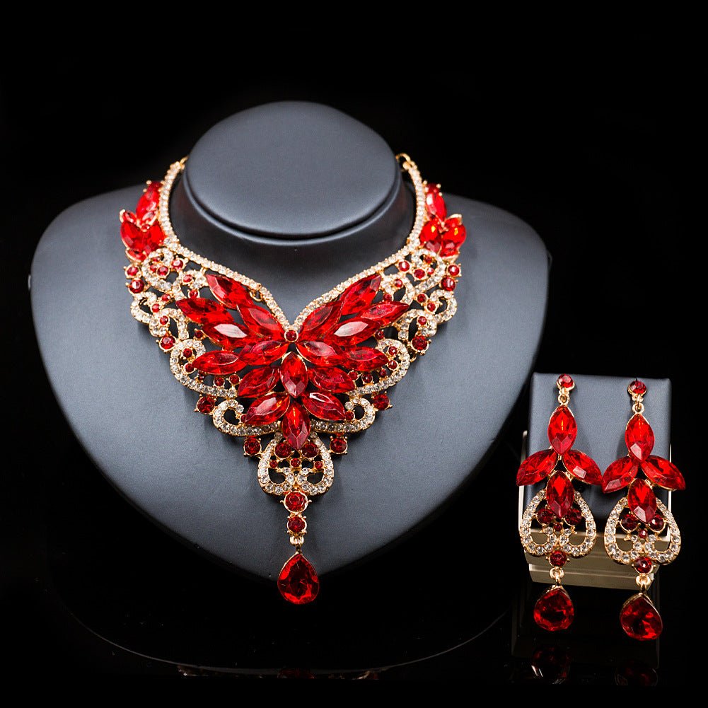 2021 speed selling explosion, African, European and American color exaggerated bride necklace earrings set of alloy manufacturers - Krosscanada