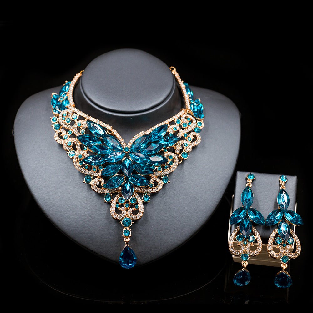 2021 speed selling explosion, African, European and American color exaggerated bride necklace earrings set of alloy manufacturers - Krosscanada
