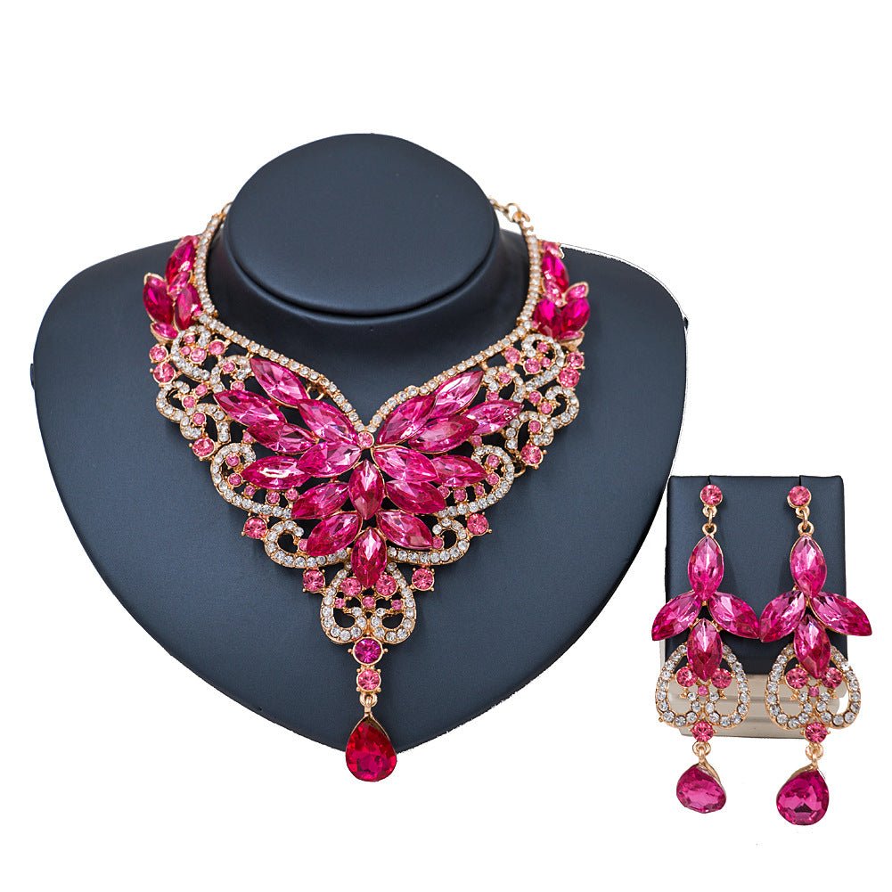 2021 speed selling explosion, African, European and American color exaggerated bride necklace earrings set of alloy manufacturers - Krosscanada