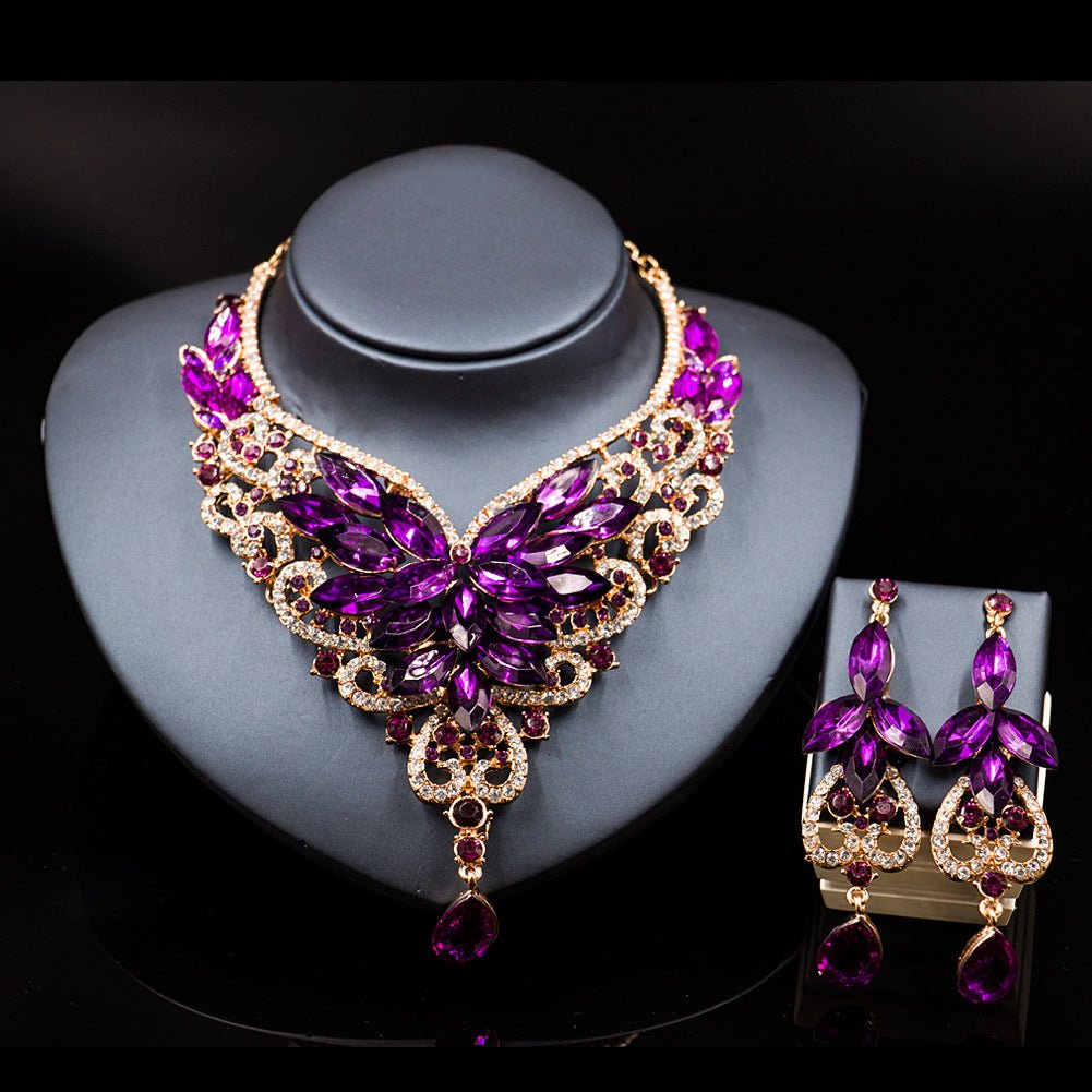 2021 speed selling explosion, African, European and American color exaggerated bride necklace earrings set of alloy manufacturers - Krosscanada
