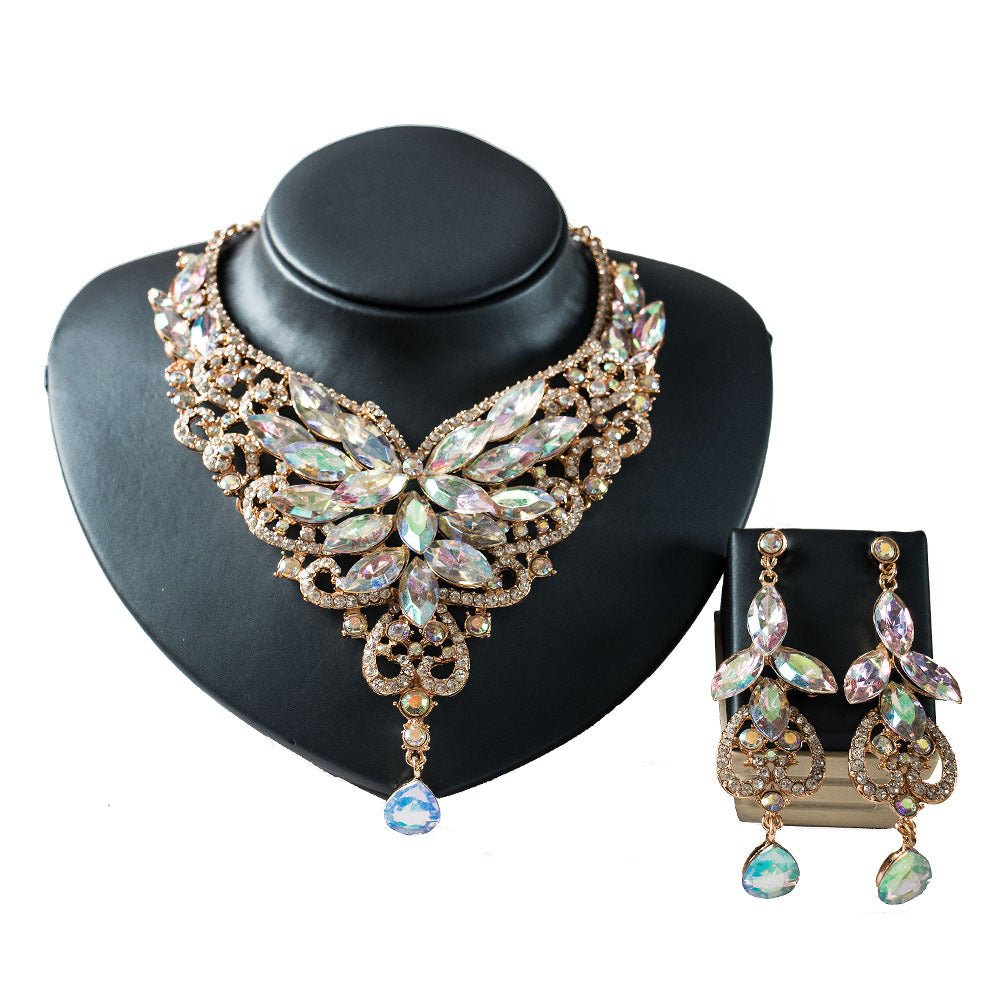 2021 speed selling explosion, African, European and American color exaggerated bride necklace earrings set of alloy manufacturers - Krosscanada