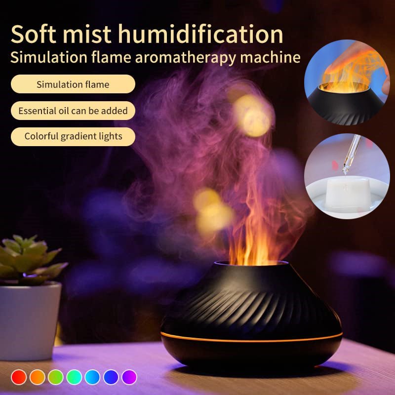 2022 New Volcanic Flame Aroma Diffuser Essential Oil Lamp 130ml USB Portable Air Humidifier With Color Night Light Mist Maker Fogger LED Light - Krosscanada