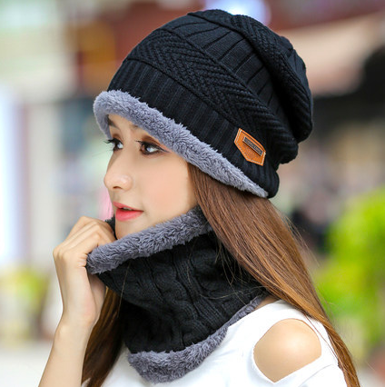 Knit Hat Female Winter ThickeningCap Warm Earmuffscap Head Outdoor Cycling Korean Version Of The Tide Collar Wool Hat - KKscollecation