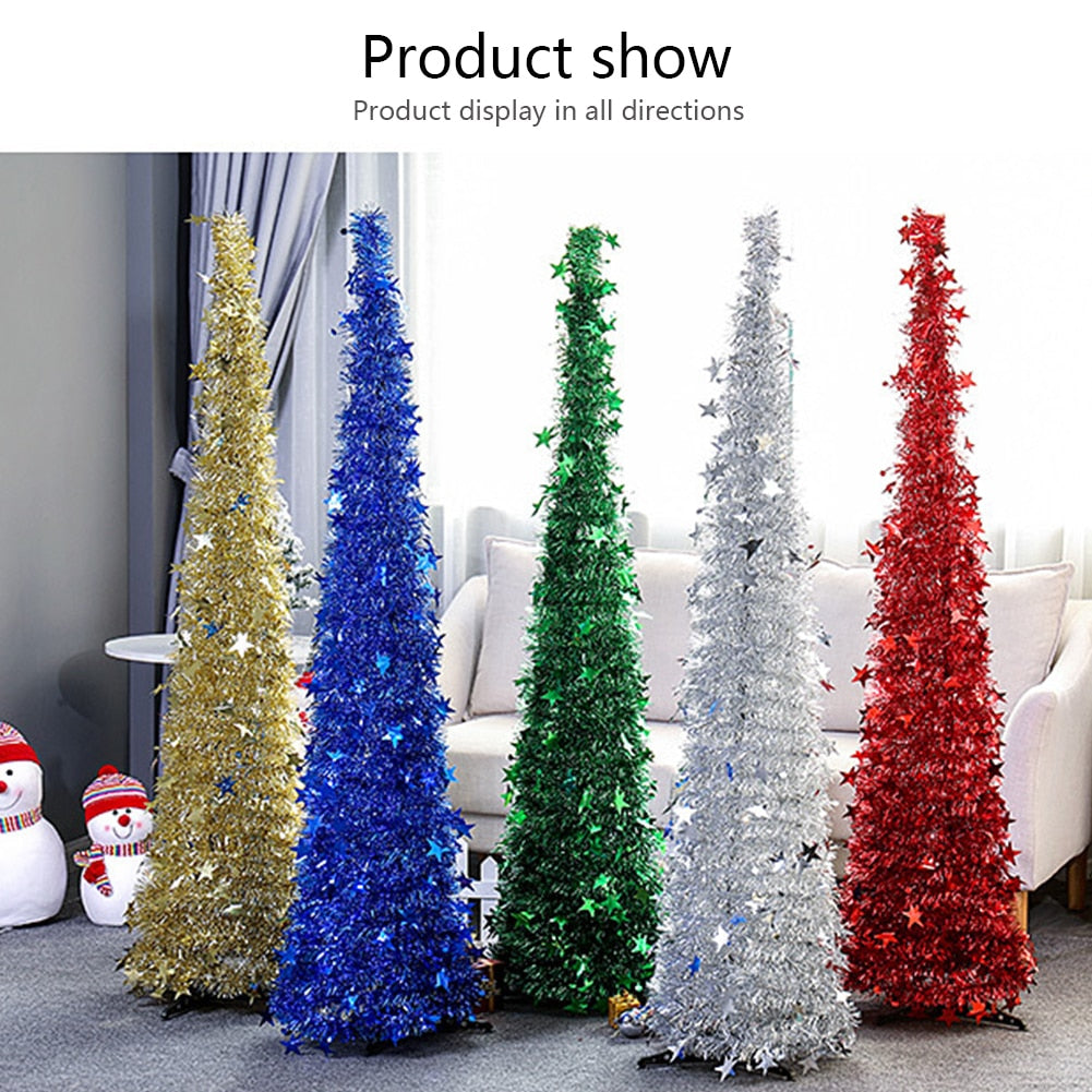 Artificial Tinsel Pop Up Christmas Tree with Stand Gorgeous Collapsible Artificial Christmas Tree for Christmas Decorations - KKscollecation