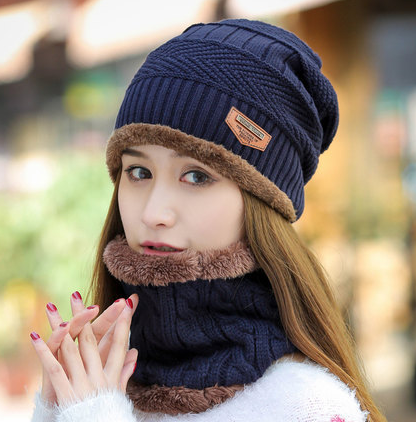 Knit Hat Female Winter ThickeningCap Warm Earmuffscap Head Outdoor Cycling Korean Version Of The Tide Collar Wool Hat - KKscollecation