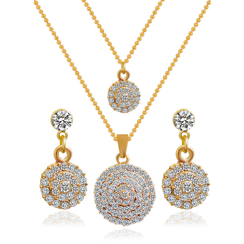 The bride jewelry two piece Necklace Earrings Set Round Diamond Jewelry Set Gold Jewellery Set - KKscollecation