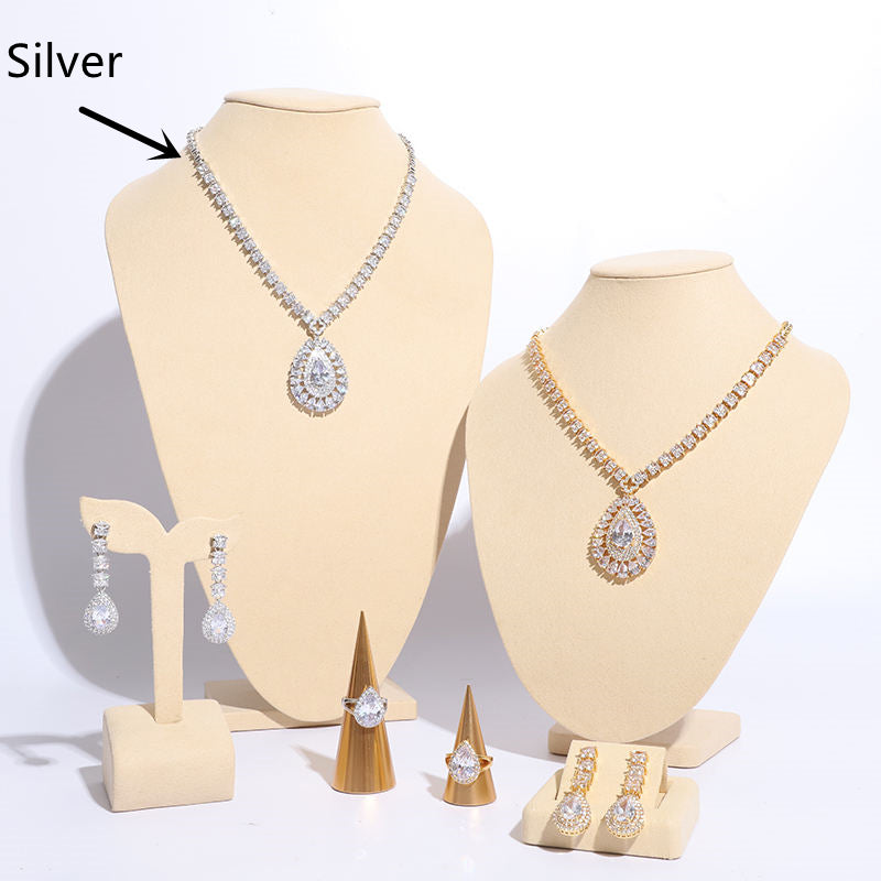 Fashion Bridal Jewelry Set Women Luxury Gold Plated Cubic Zirconia Jewelry Set - KKscollecation