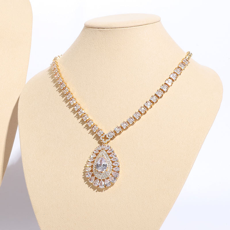 Fashion Bridal Jewelry Set Women Luxury Gold Plated Cubic Zirconia Jewelry Set - KKscollecation