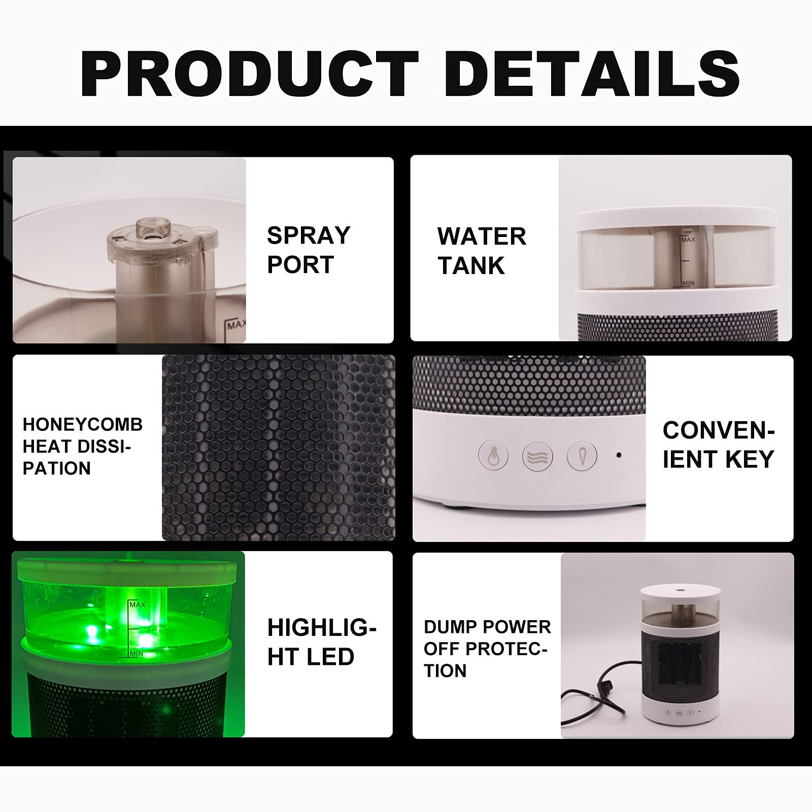 3 In 1 Space Heater Winter Fast Heating Electric Warmer Heating Fans Colorful Night Lights Small Heaters 400ML Air Humidifier - Krosscanada