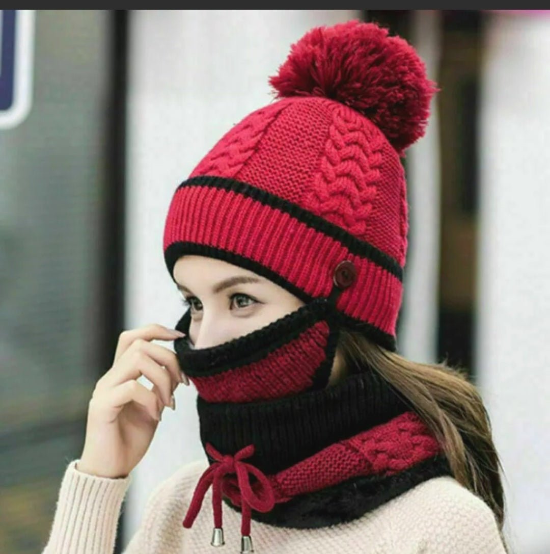 3 in 1 winter knitted beanie hat set - Krosscanada