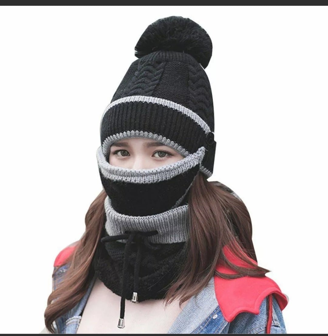 3 in 1 winter knitted beanie hat set - Krosscanada